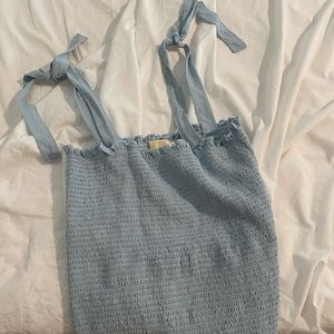 Nation baby blue tie sleeve top with ruched bodice L